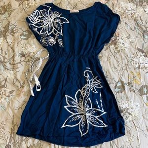 A’gaci blue and white flower dress with belt